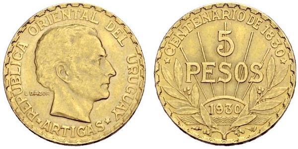 5 Peso Uruguay Oro José Gervasio Artigas
