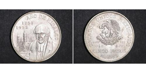 5 Peso Second Federal Republic of Mexico (1846 - 1863) Silber Miguel Hidalgo