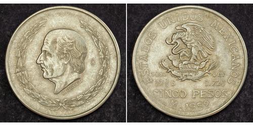 5 Peso Second Federal Republic of Mexico (1846 - 1863) Silber Miguel Hidalgo