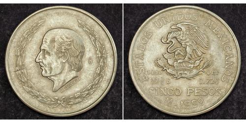 5 Peso Second Federal Republic of Mexico (1846 - 1863) Silber Miguel Hidalgo