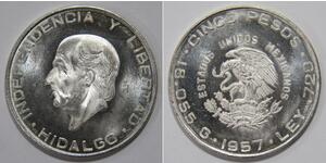 5 Peso Second Federal Republic of Mexico (1846 - 1863) Silver Miguel Hidalgo