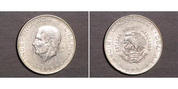 5 Peso Second Federal Republic of Mexico (1846 - 1863) Silver Miguel Hidalgo