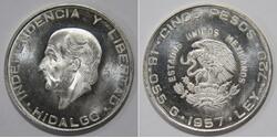 5 Peso Second Federal Republic of Mexico (1846 - 1863) 銀 Miguel Hidalgo