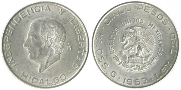5 Peso Second Federal Republic of Mexico (1846 - 1863) 銀 Miguel Hidalgo