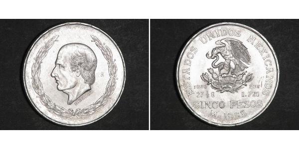 5 Peso Second Federal Republic of Mexico (1846 - 1863) 銀 Miguel Hidalgo