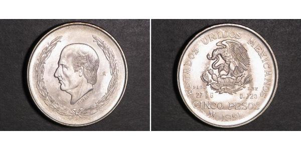 5 Peso Second Federal Republic of Mexico (1846 - 1863) 銀 Miguel Hidalgo