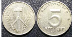 5 Pfennig Repubblica Democratica Tedesca (1949-1990) Alluminio 