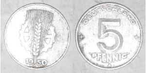 5 Pfennig Repubblica Democratica Tedesca (1949-1990) Alluminio 