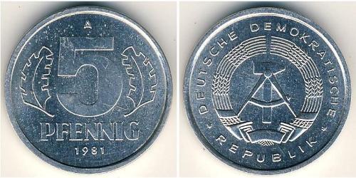 5 Pfennig Repubblica Democratica Tedesca (1949-1990) Alluminio 