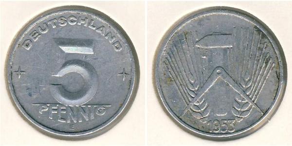 5 Pfennig Repubblica Democratica Tedesca (1949-1990) Alluminio 