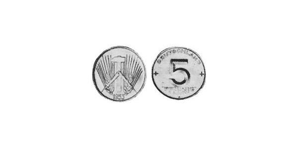 5 Pfennig Repubblica Democratica Tedesca (1949-1990) Alluminio 