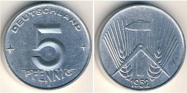 5 Pfennig Repubblica Democratica Tedesca (1949-1990) Alluminio 