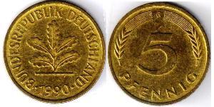 5 Pfennig West Germany (1949-1990) Brass 