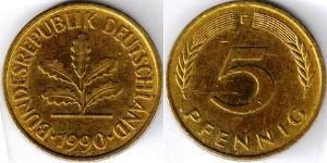 5 Pfennig Geschichte der Bundesrepublik Deutschland (1949-1990) Messing 