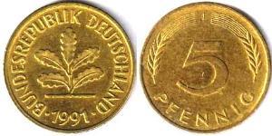 5 Pfennig Geschichte der Bundesrepublik Deutschland (1949-1990) Messing 