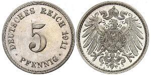 5 Pfennig Imperio alemán (1871-1918) Níquel/Cobre 
