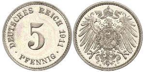 5 Pfennig Imperio alemán (1871-1918) Níquel/Cobre 