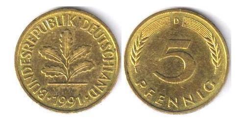 5 Pfennig Repubblica Federale di Germania (1990 - ) Rame/Acciaio 