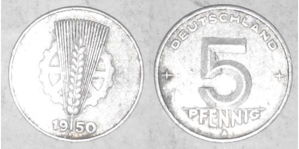 5 Pfennig 東德 (1949 - 1990) 铝 