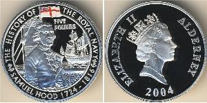 5 Pound Feriind Kiningrik (1922-) Argent Elizabeth II (1926-2022)
