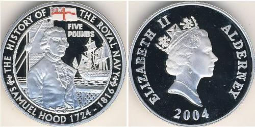 5 Pound Feriind Kiningrik (1922-) Argent Elizabeth II (1926-2022)