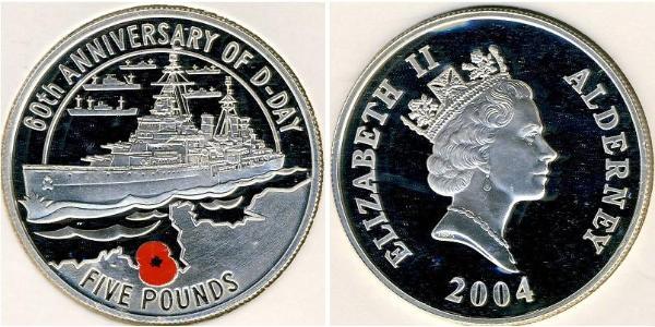 5 Pound Feriind Kiningrik (1922-) Argent Elizabeth II (1926-2022)