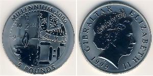 5 Pound Gibilterra Argento Elisabetta II (1926-2022)