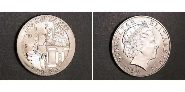 5 Pound Gibilterra Argento Elisabetta II (1926-2022)