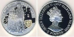 5 Pound Isole Falkland Argento Elisabetta II (1926-2022)