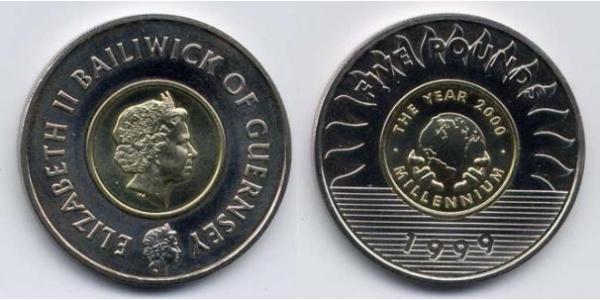5 Pound Guernsey Bimetal Elisabetta II (1926-2022)