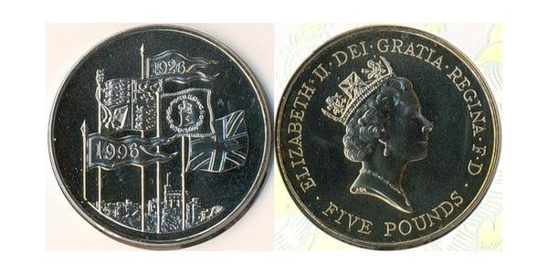 5 Pound United Kingdom (1922-) Copper/Nickel Elizabeth II (1926-2022)