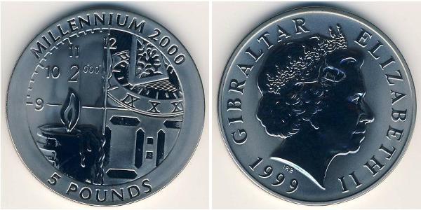 5 Pound Gibraltar Plata Isabel II (1926-2022)