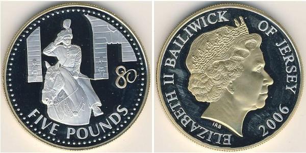 5 Pound Jersey Plata Isabel II (1926-2022)
