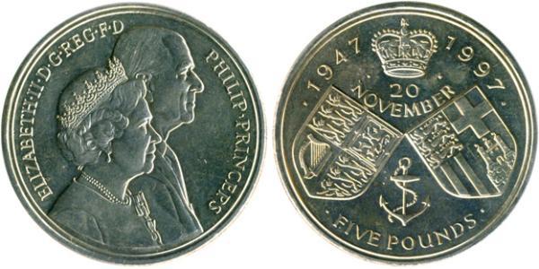 5 Pound Regno Unito (1922-) Rame/Nichel Elisabetta II (1926-2022)