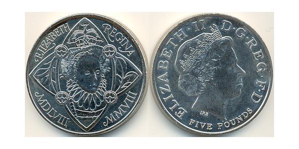 5 Pound Regno Unito (1922-) Rame/Nichel Elisabetta II (1926-2022)