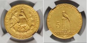 5 Quetzal Republic of Guatemala (1838 - ) Gold 