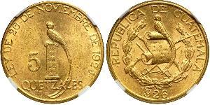 5 Quetzal Republic of Guatemala (1838 - ) Gold 