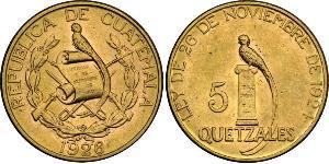 5 Quetzal Republic of Guatemala (1838 - ) Gold 