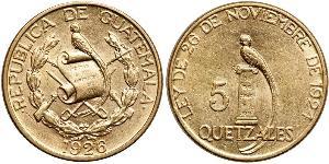 5 Quetzal República de Guatemala (1838 - ) Gold 