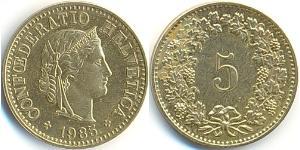 5 Rappen / 5 Centime Suiza Níquel/Cobre 