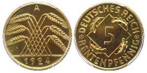 5 Reichpfennig Repubblica di Weimar (1918-1933) Ottone 