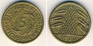 5 Reichpfennig Repubblica di Weimar (1918-1933) Ottone 