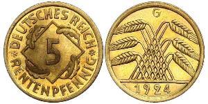 5 Reichpfennig Repubblica di Weimar (1918-1933) Ottone 