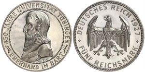 5 Reichsmark République de Weimar (1918-1933) Argent Eberhard Ier de Wurtemberg