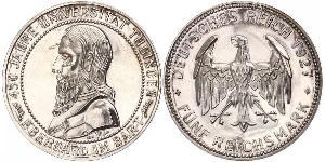 5 Reichsmark République de Weimar (1918-1933) Argent Eberhard Ier de Wurtemberg