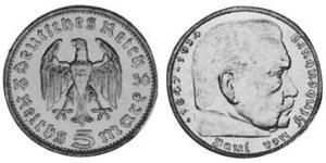 5 Reichsmark Troisième Reich (1933-1945) Argent Paul von Hindenburg