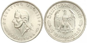 5 Reichsmark Troisième Reich (1933-1945) Argent Friedrich von Schiller