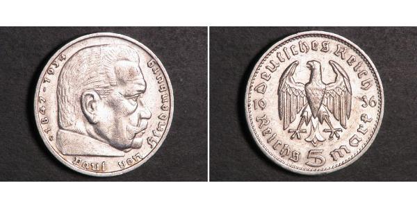 5 Reichsmark Troisième Reich (1933-1945) Argent Paul von Hindenburg