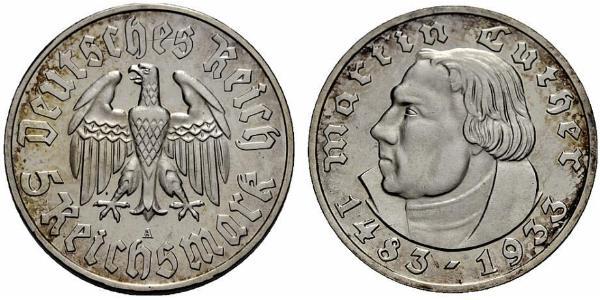 5 Reichsmark Troisième Reich (1933-1945) Argent Martin Luther