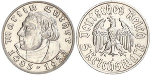 5 Reichsmark Germania nazista (1933-1945) Argento Martin Lutero